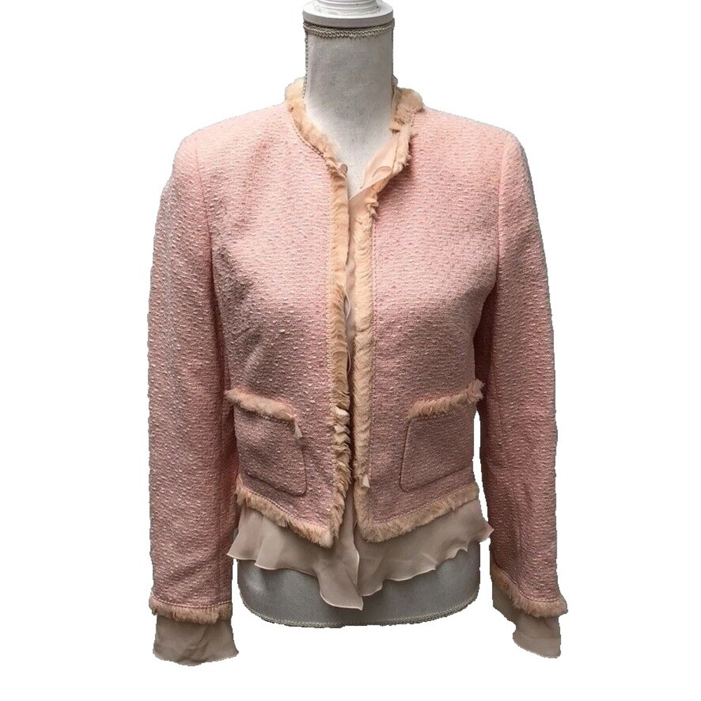 Escada Wool Silk‎ Twill Blazer Jacket Womens 34 Small Pink Business Teacher